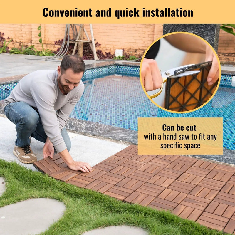 Interlocking Deck Tiles Checker Pattern, Square Acacia Hardwood Outdoor Flooring For Patio, Bancony, Pool Side by HouseOfZazla