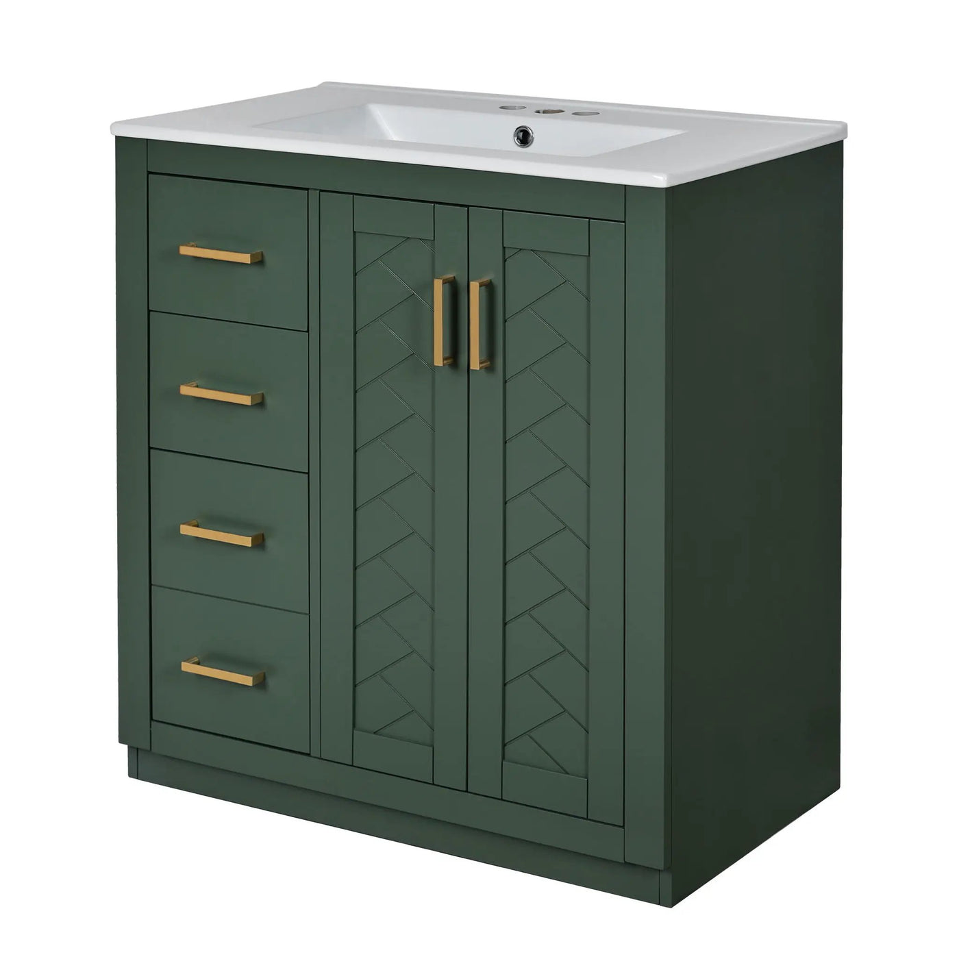 Ceramic Sink Combo, Freestanding Vanity Set With 3 Drawers & Soft Closing Doors by HouseOfZazla