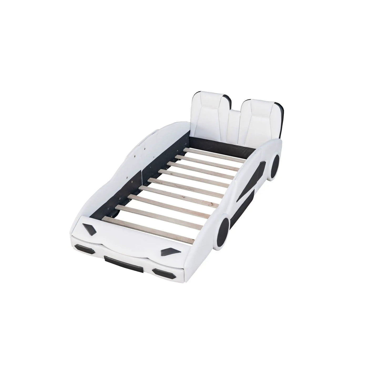 Race Car Shaped Twin Platform Bed With Wheels, Pine Wood Construction by HouseOfZazla