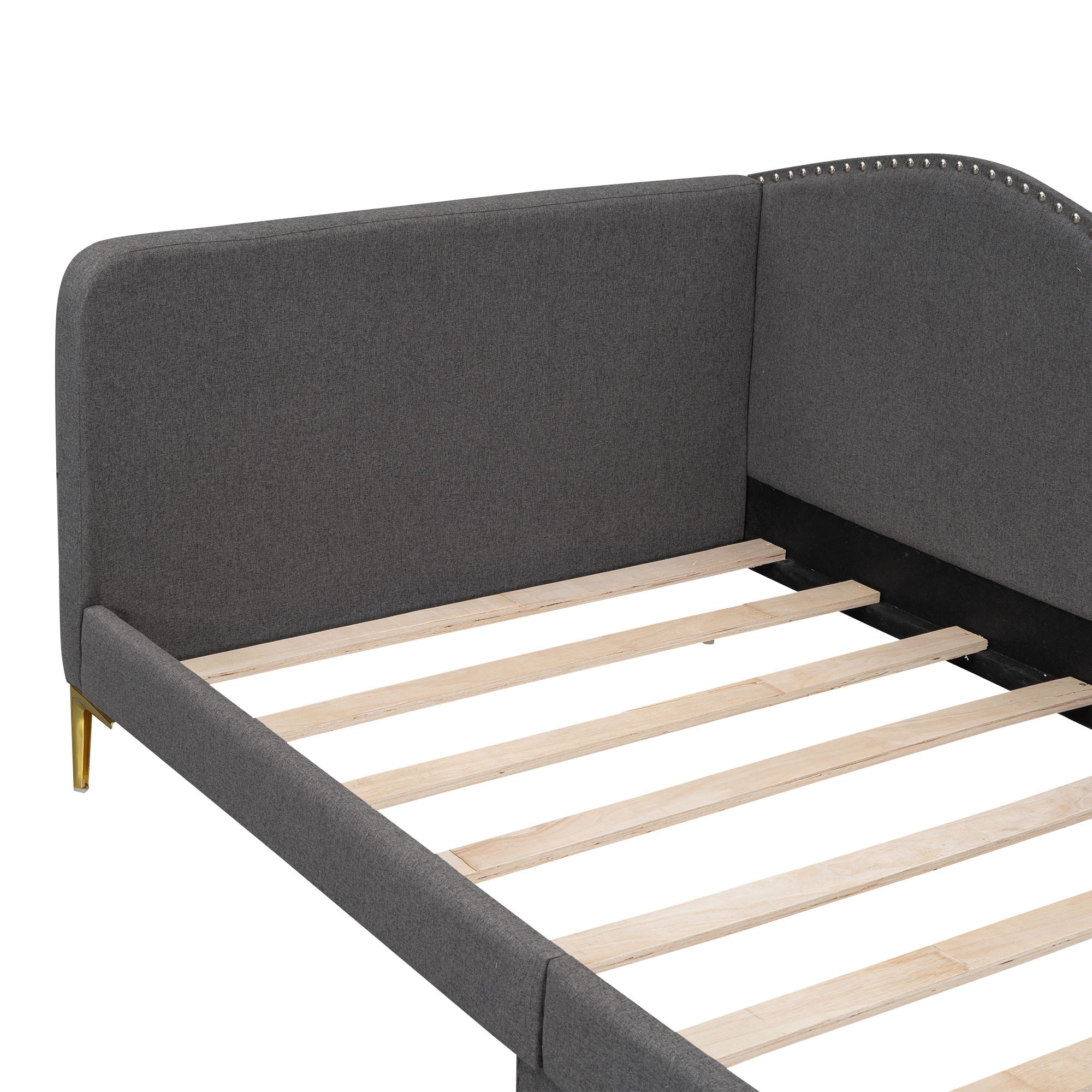 Upholstered Daybed With Headboard And Armrest, Support Legs by HouseOfZazla