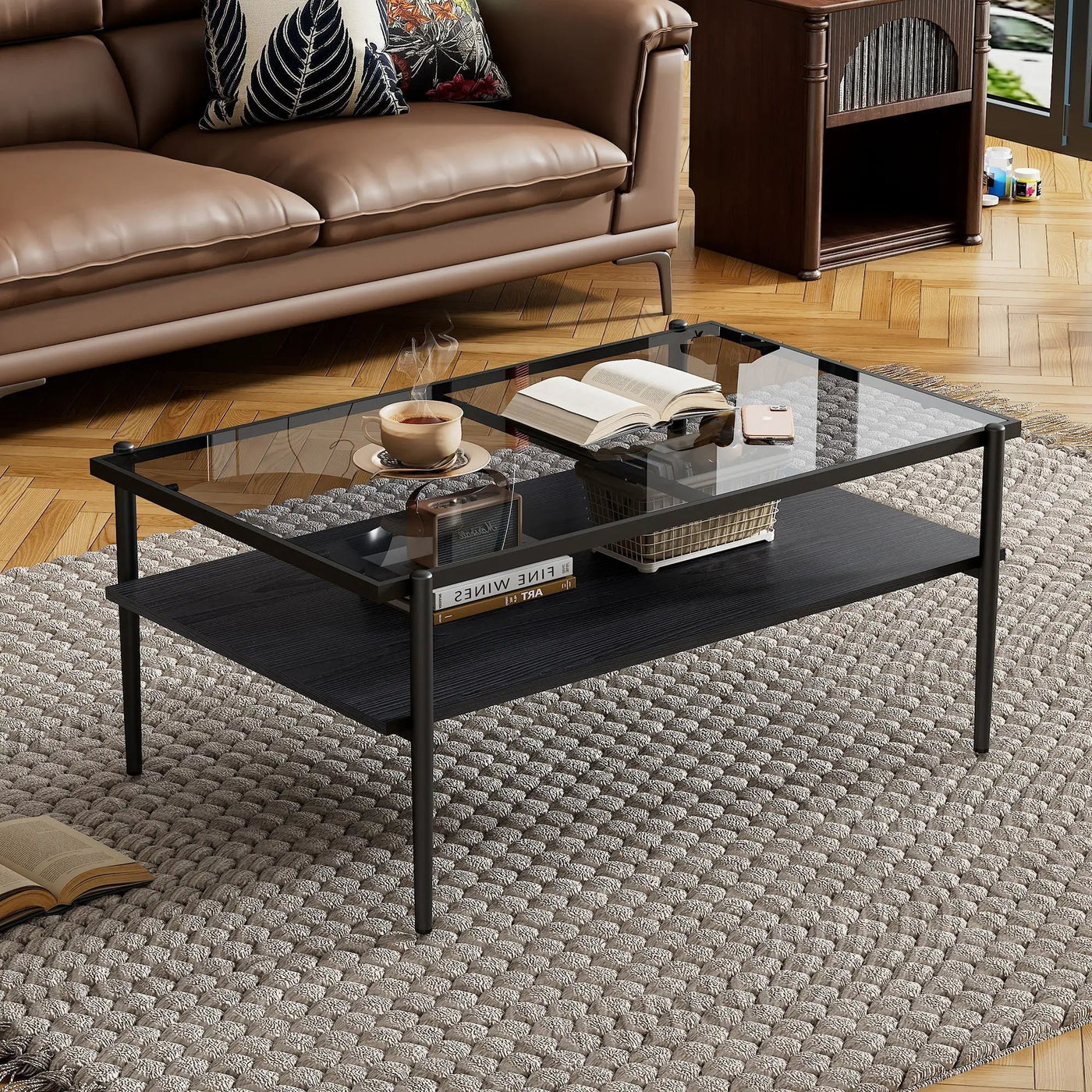 Rectangle Coffee Table With Tempered Glass Top And Legs, Modern Table For Living Room by HouseOfZazla