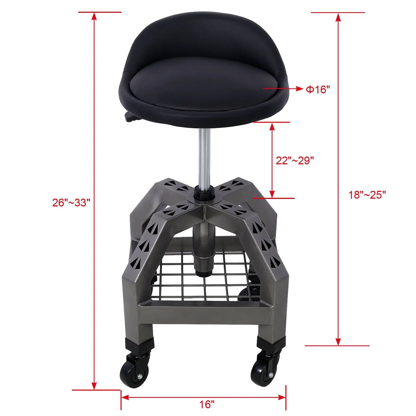 Pneumatic 360 Degree Swivel Stool, Mechanics Rolling Creeper Seat, Heavy Duty Rolling Mechanics Stool, Shop Stool With Casters by HouseOfZazla