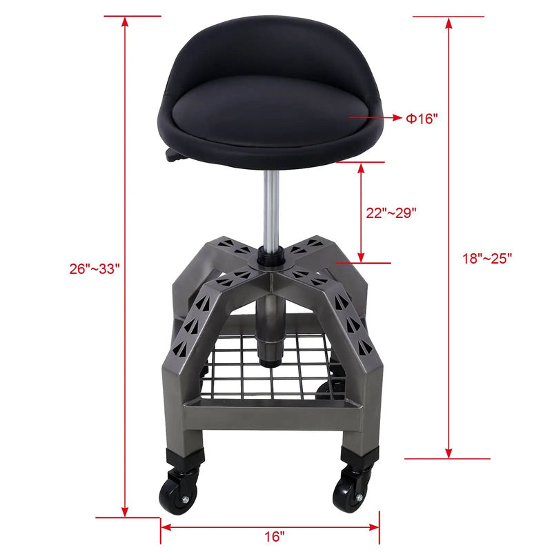 Pneumatic 360 Degree Swivel Stool, Mechanics Rolling Creeper Seat, Heavy Duty Rolling Mechanics Stool, Shop Stool With Casters by HouseOfZazla