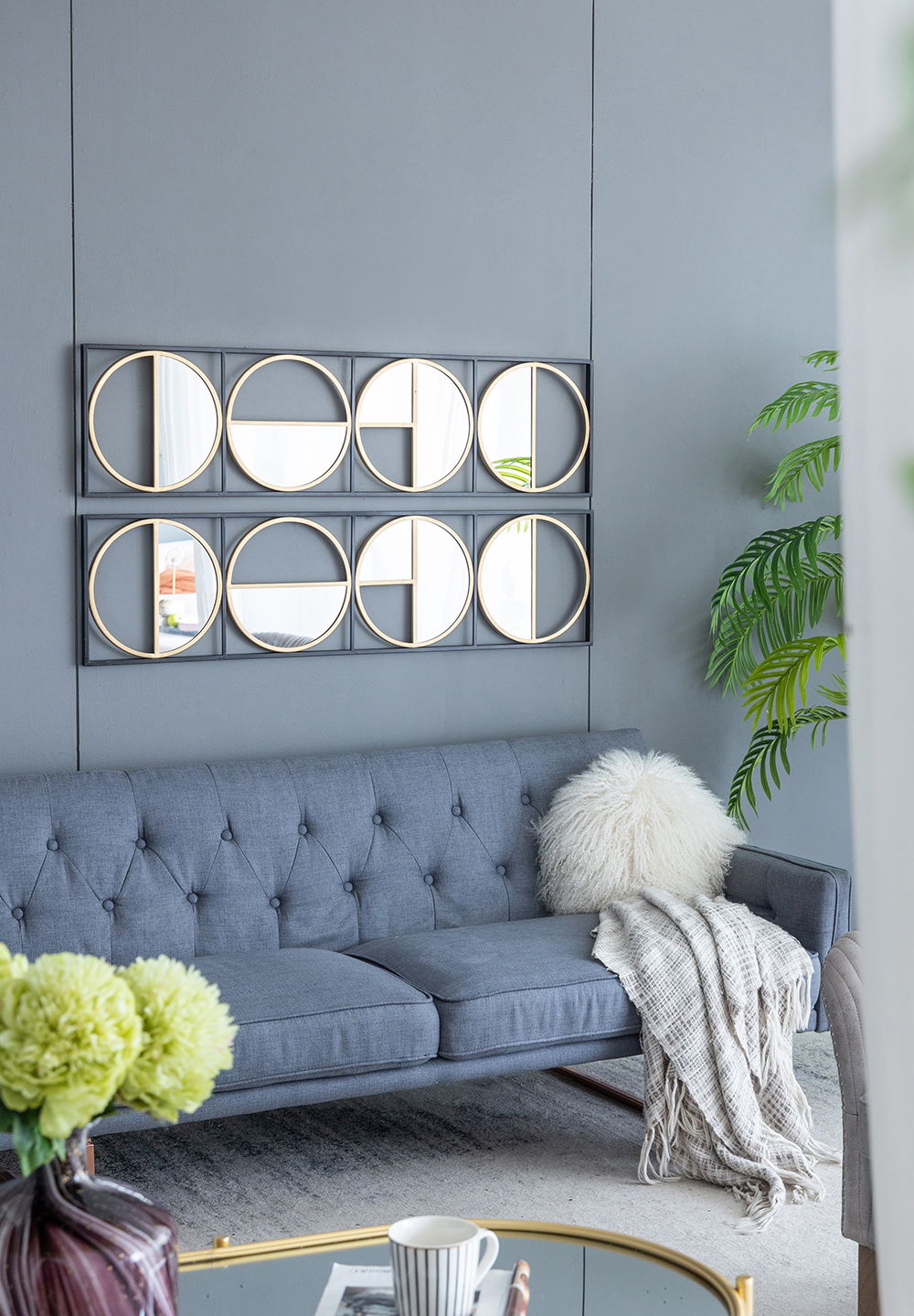 Metal Beaded Accent Mirror with Eclectic Contemporary Design - Gray, photo 4 of 17