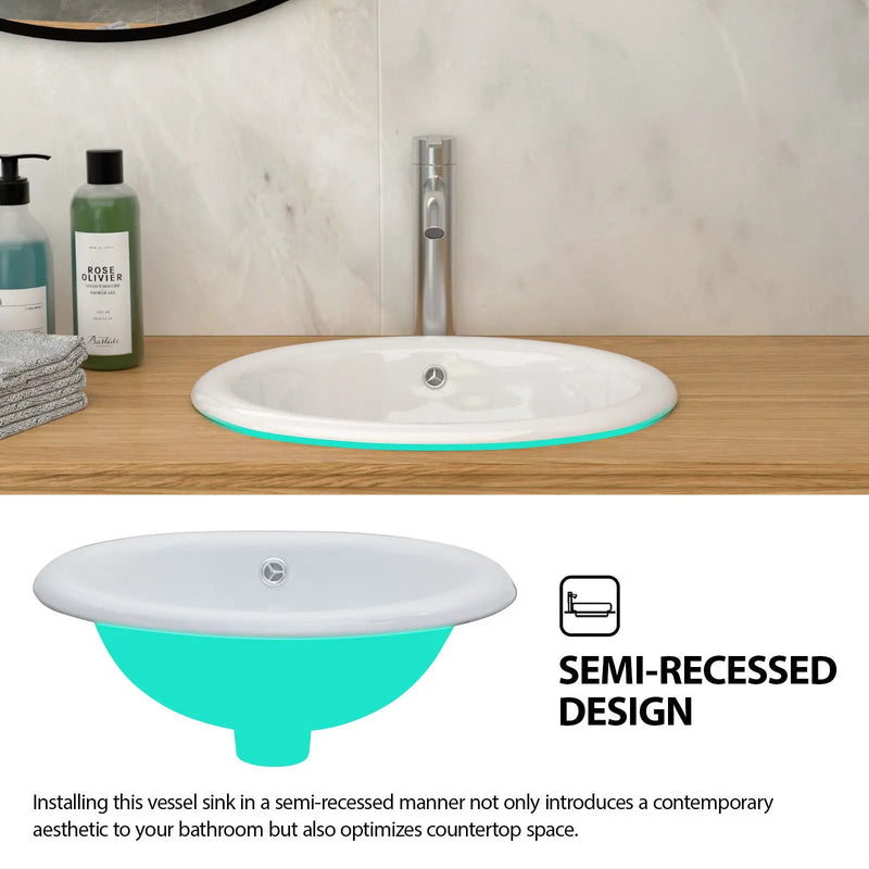 Semi Recessed Bathroom Sink With Countertop Vessel Design, 17" X 15.5" - White by HouseOfZazla