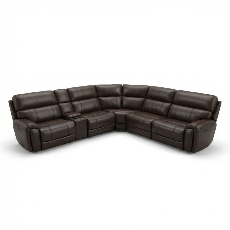 Power Sectional with Adjustable Headrest & Footrest - Dark Brown Leather