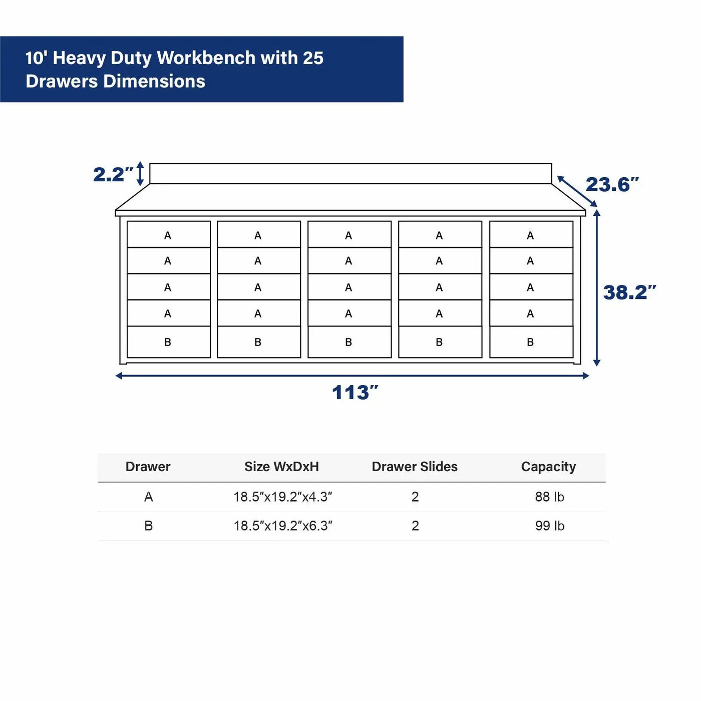 10 ft Heavy Duty Workbench with 25 Drawers by Chery Industrial