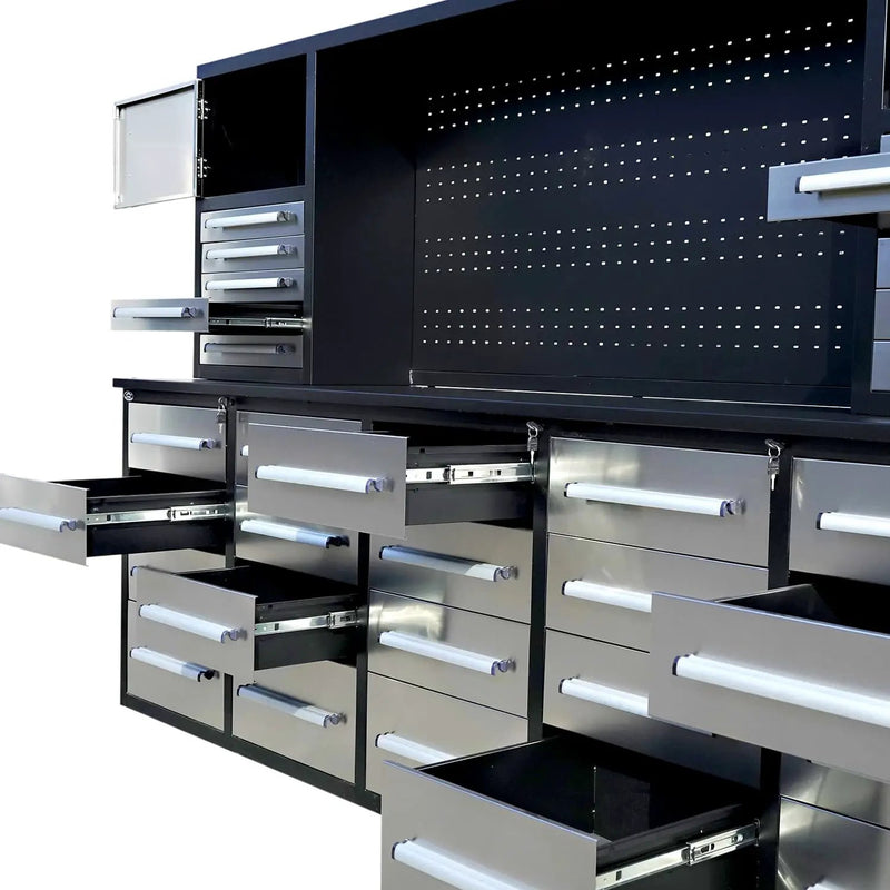10ft Workbench Cabinet(30 Drawers, 2 Cabinets & 1 Pegboard) by Chery Industrial