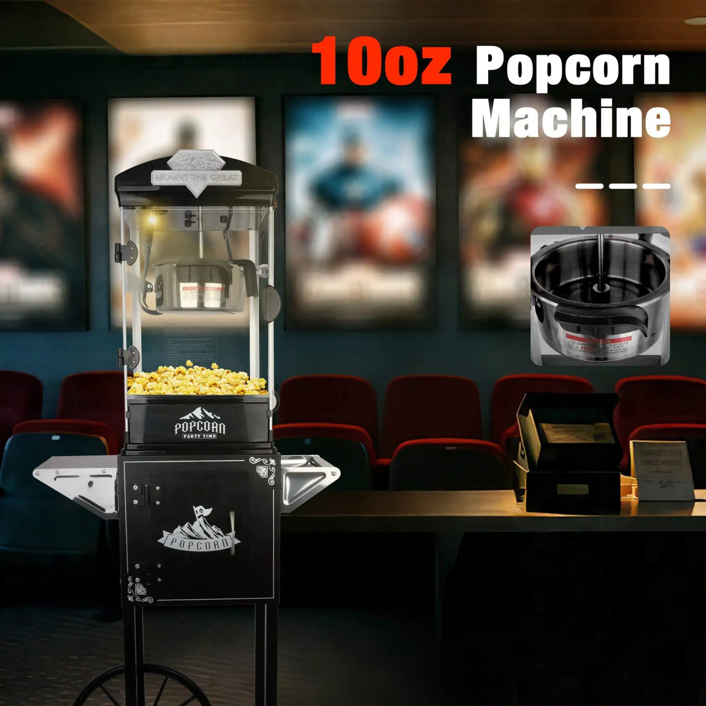Premium 10OZ Portable Kettle Popcorn Maker Machine With Cart (SAK42196) by SAKSBY WHOLESALE