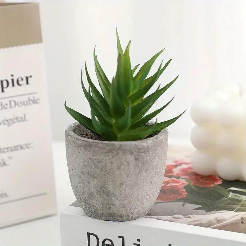 10pcs Mini Artificial Succulent Set - Modern Plastic Faux Plants in Gray Concrete Pots for Home Decor, Garden, Fish Tank, and Bonsai Decoration by House Of Avana