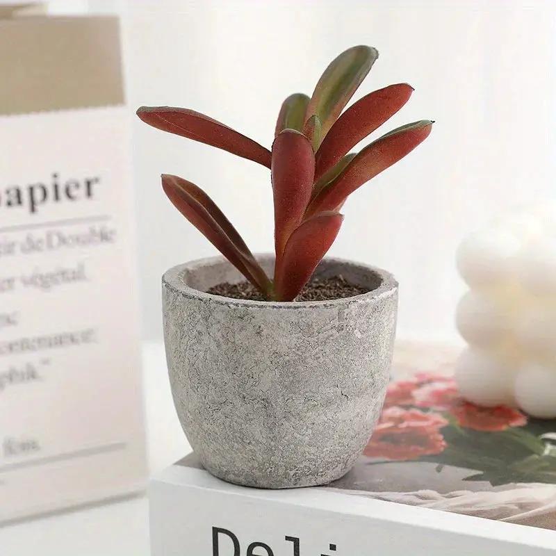 10pcs Mini Artificial Succulent Set - Modern Plastic Faux Plants in Gray Concrete Pots for Home Decor, Garden, Fish Tank, and Bonsai Decoration by House Of Avana