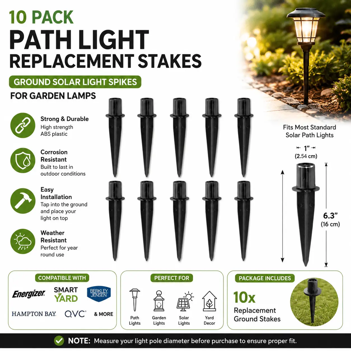 10x Path Light Replacement Stakes Ground Solar Light Spikes for Garden Lamps by Outdoor Solar Outlet