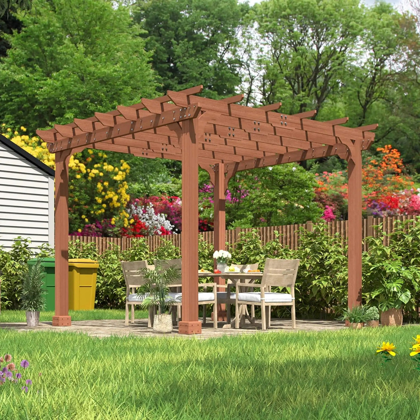 Alora Outdoor Cedar Wood Patio Pergola With Slatted Trellis Roof (SAK92150) by SAKSBY WHOLESALE