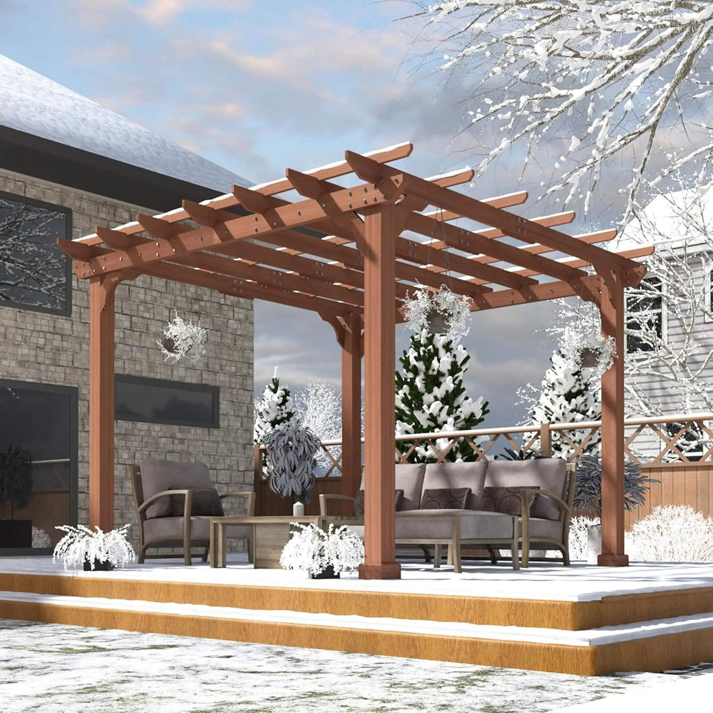 Alora Outdoor Cedar Wood Patio Pergola With Slatted Trellis Roof (SAK92150) by SAKSBY WHOLESALE