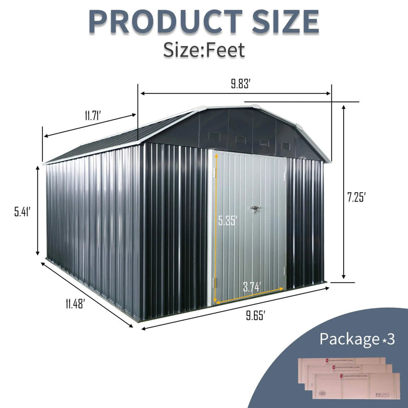 [10X12FT] Alora Heavy-Duty Outdoor Metal Garden Backyard Shed With Arch Roof And Lockable Doors (SAK57431) by SAKSBY WHOLESALE
