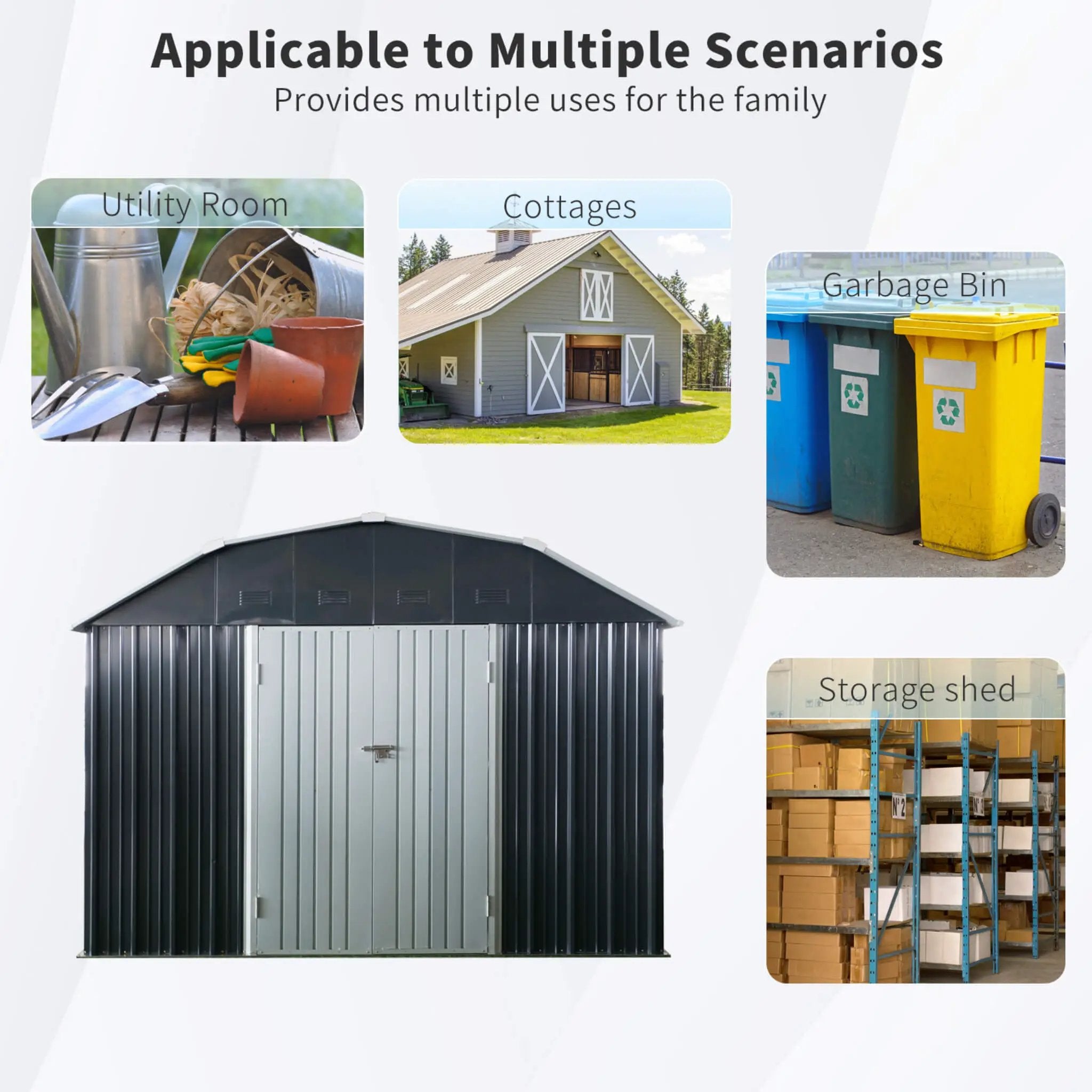 [10X12FT] Alora Heavy-Duty Outdoor Metal Garden Backyard Shed With Arch Roof And Lockable Doors (SAK57431) by SAKSBY WHOLESALE