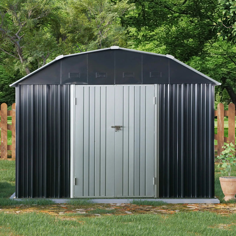 [10X12FT] Alora Heavy-Duty Outdoor Metal Garden Backyard Shed With Arch Roof And Lockable Doors (SAK57431) by SAKSBY WHOLESALE