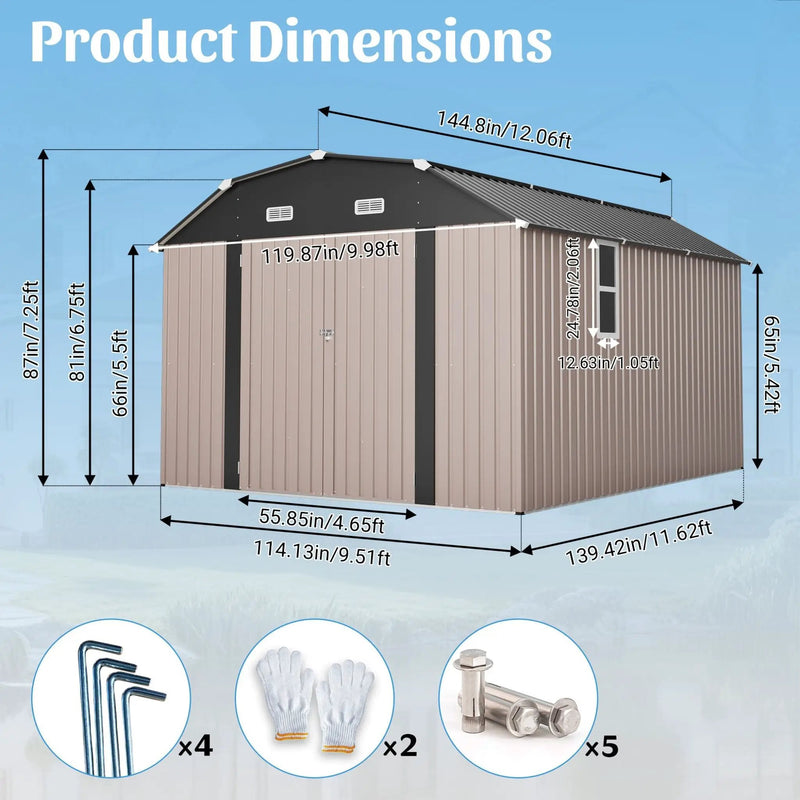 [10X12FT] Alora Heavy-Duty Outdoor Metal Storage Shed With Floor (SAK91820) by SAKSBY WHOLESALE