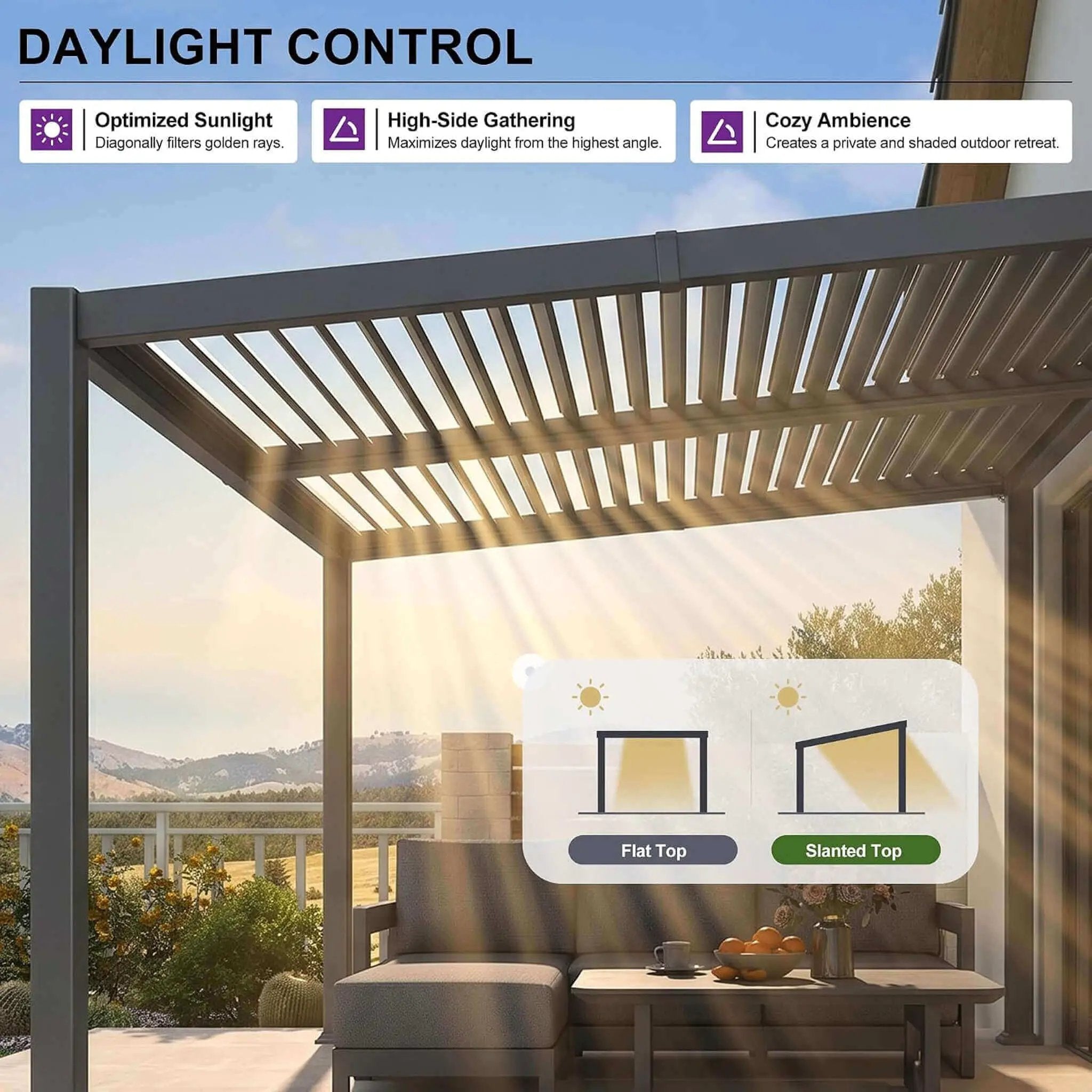 [10X12FT] Modern Louvered Aluminum Pergola With Sloped Roof (SAK41765) by SAKSBY WHOLESALE
