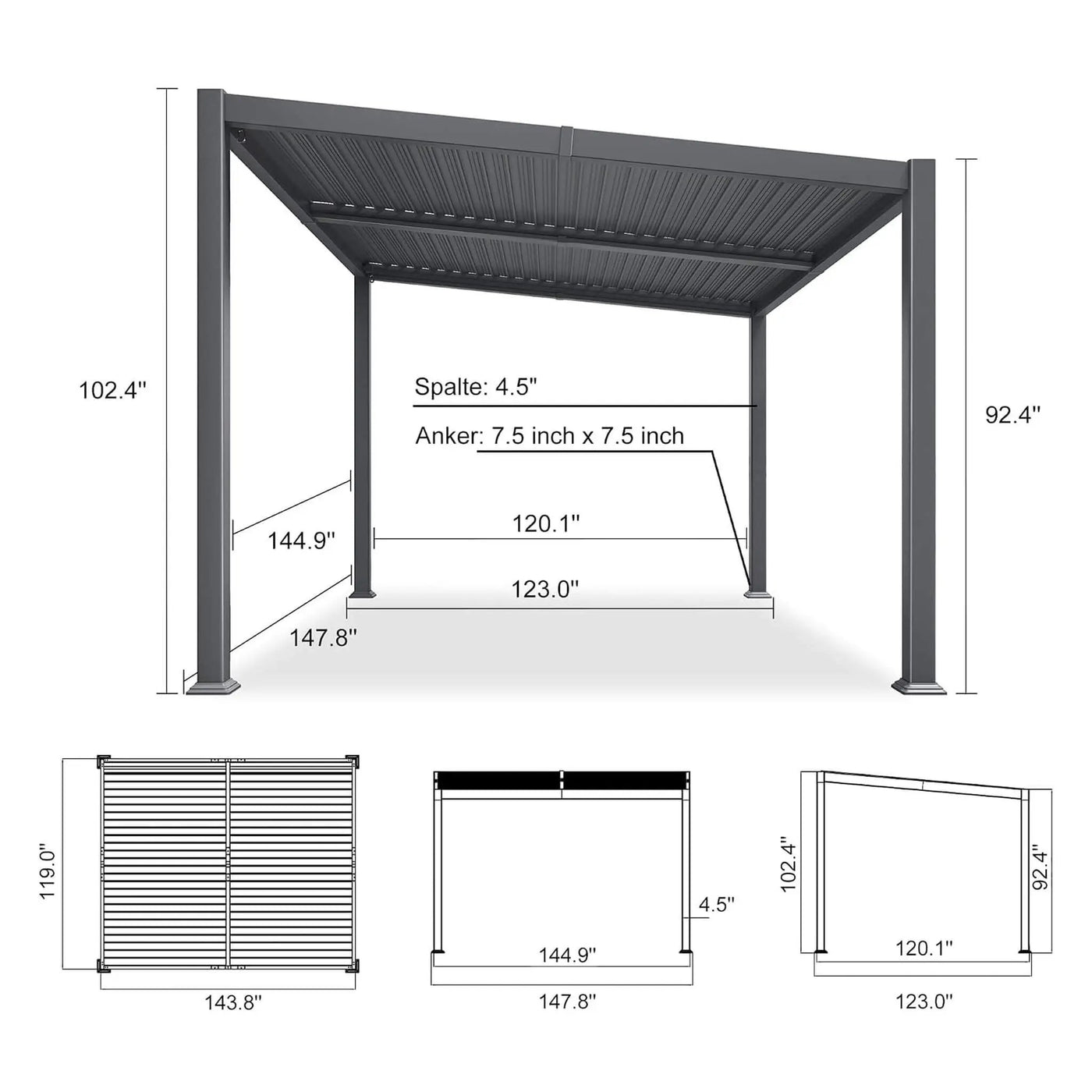 [10X12FT] Modern Louvered Aluminum Pergola With Sloped Roof (SAK41765) by SAKSBY WHOLESALE