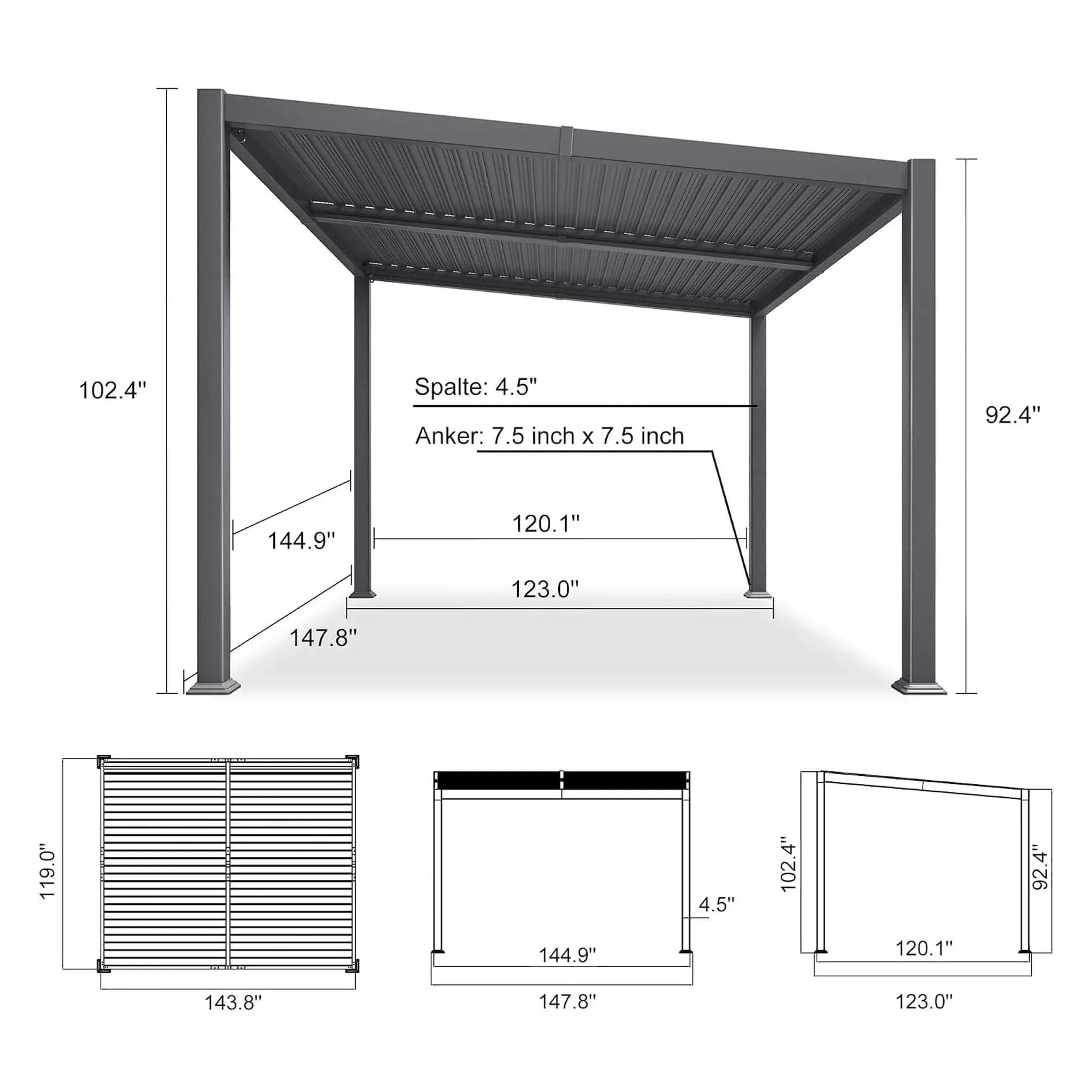 [10X12FT] Modern Louvered Aluminum Pergola With Sloped Roof (SAK41765) by SAKSBY WHOLESALE