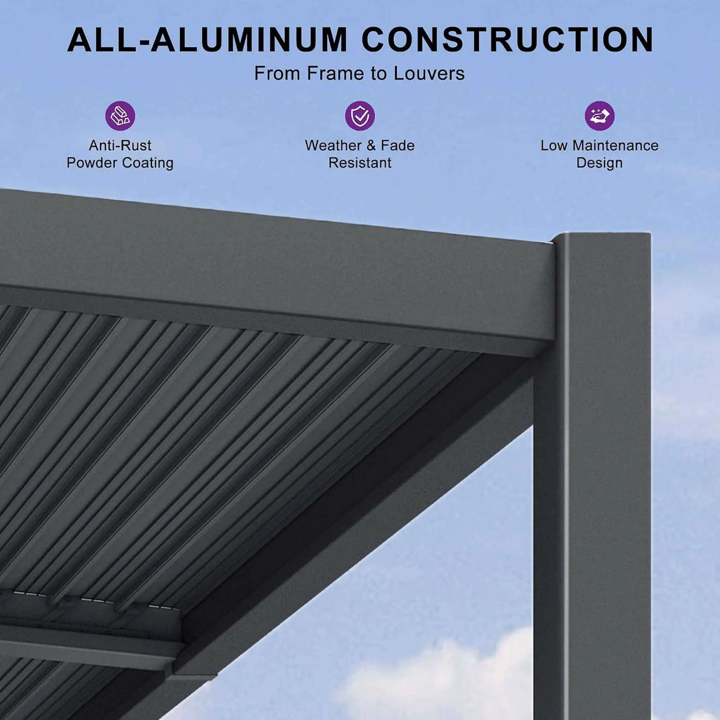[10X12FT] Modern Wall-Mounted Louvered Pergola With Aluminum Frame (SAK45912) by SAKSBY WHOLESALE