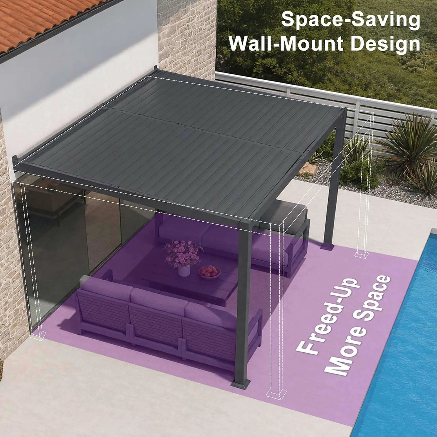 [10X12FT] Modern Wall-Mounted Louvered Pergola With Aluminum Frame (SAK45912) by SAKSBY WHOLESALE