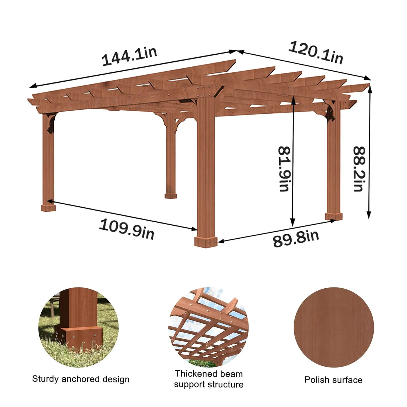 Alora Outdoor Cedar Wood Patio Pergola With Slatted Trellis Roof (SAK92150) by SAKSBY WHOLESALE