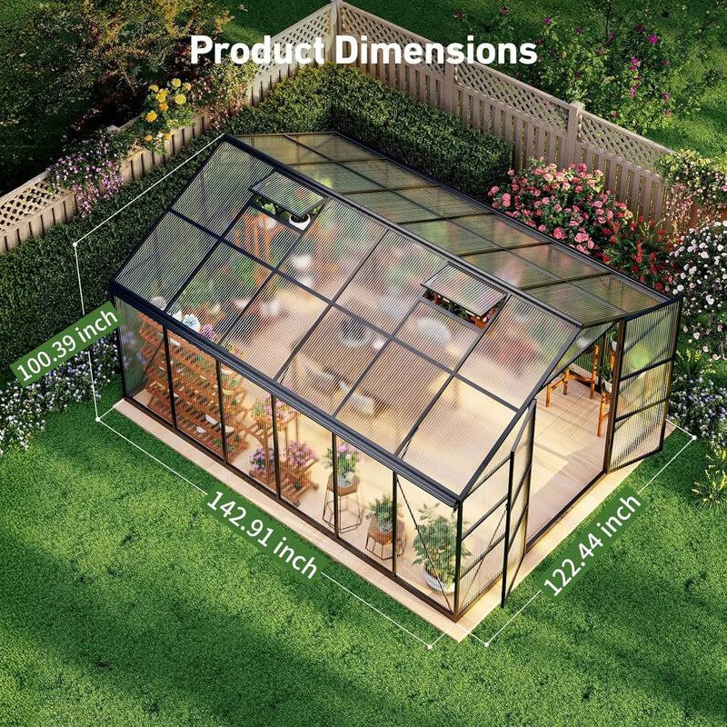 [10X12FT] Outdoor Polycarbonate Aluminum Greenhouse With UV Protection And Thermometer (SAK59183) by SAKSBY WHOLESALE