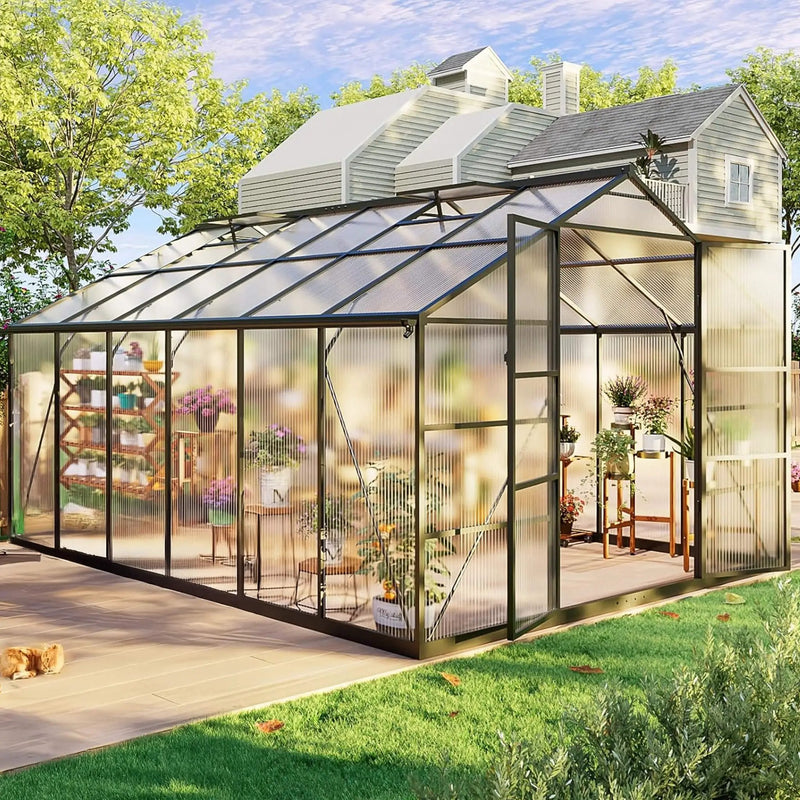 [10X12FT] Outdoor Polycarbonate Aluminum Greenhouse With UV Protection And Thermometer (SAK59183) by SAKSBY WHOLESALE