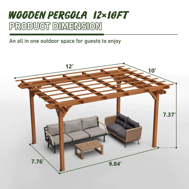 [10X12FT] Alora Premium Extra Large Outdoor Weather-Resistant Wooden Grape Pergola (SAK16278) by SAKSBY WHOLESALE