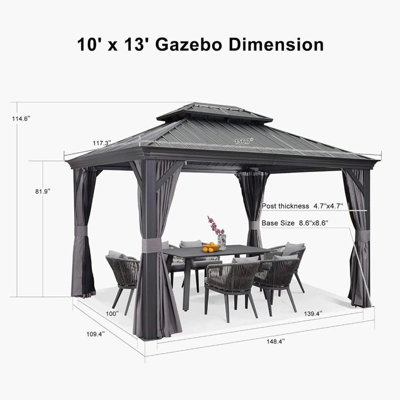 [10X13FT] Alora Large Premium Outdoor Hardtop Aluminum Gazebo With Galvanized Steel Double Roof (SAK74826) by SAKSBY WHOLESALE