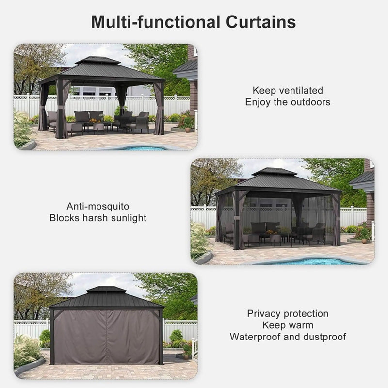 [10X13FT] Alora Large Premium Outdoor Hardtop Aluminum Gazebo With Galvanized Steel Double Roof (SAK74826) by SAKSBY WHOLESALE