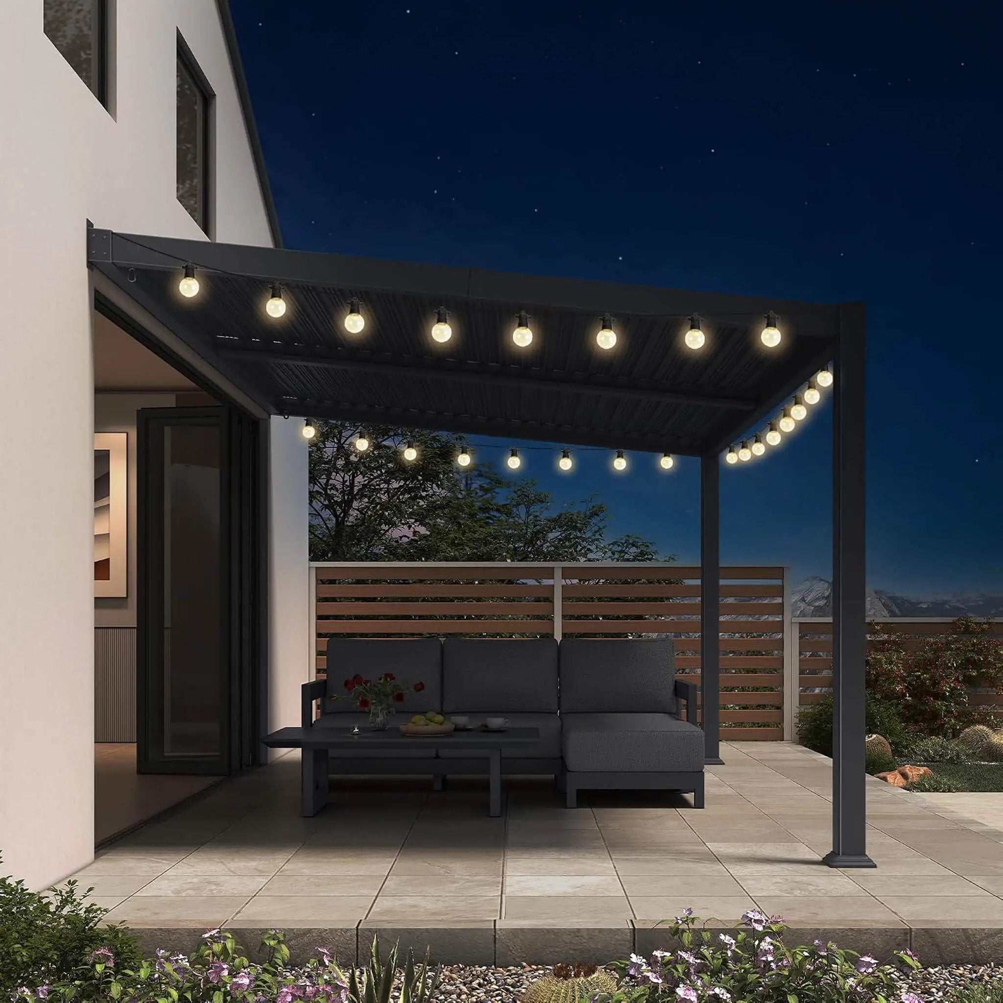 [10X14FT] Modern Wall-Mounted Louvered Pergola With Aluminum Frame (SAK30048) by SAKSBY WHOLESALE