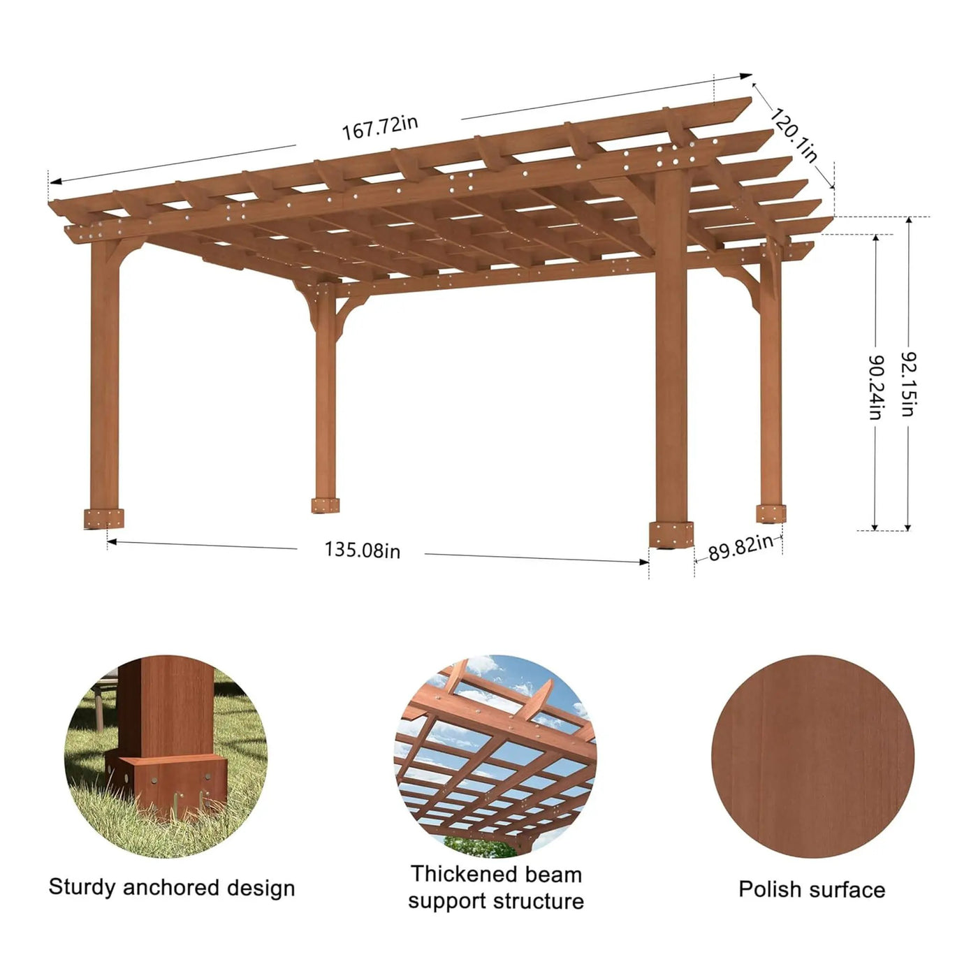 Alora Outdoor Cedar Wood Patio Pergola With Slatted Trellis Roof (SAK92150) by SAKSBY WHOLESALE