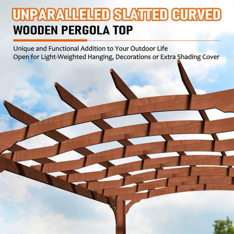 [12X14FT] Alora Luxury Outdoor All-Season Backyard Cedar Wood Gazebo Pergola With Arched Roof And Stakes For Patios (SAK68194) by SAKSBY WHOLESALE