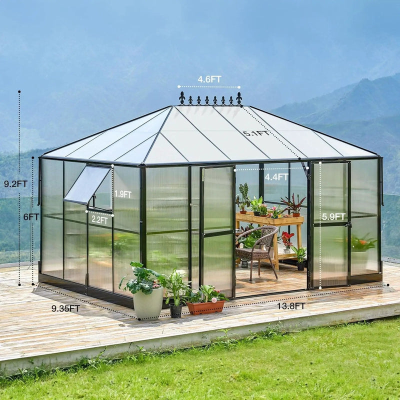 [10X14FT] Premium Outdoor Polycarbonate Greenhouse With Aluminum Frame And Double Swing Doors (SAK23168) by SAKSBY WHOLESALE