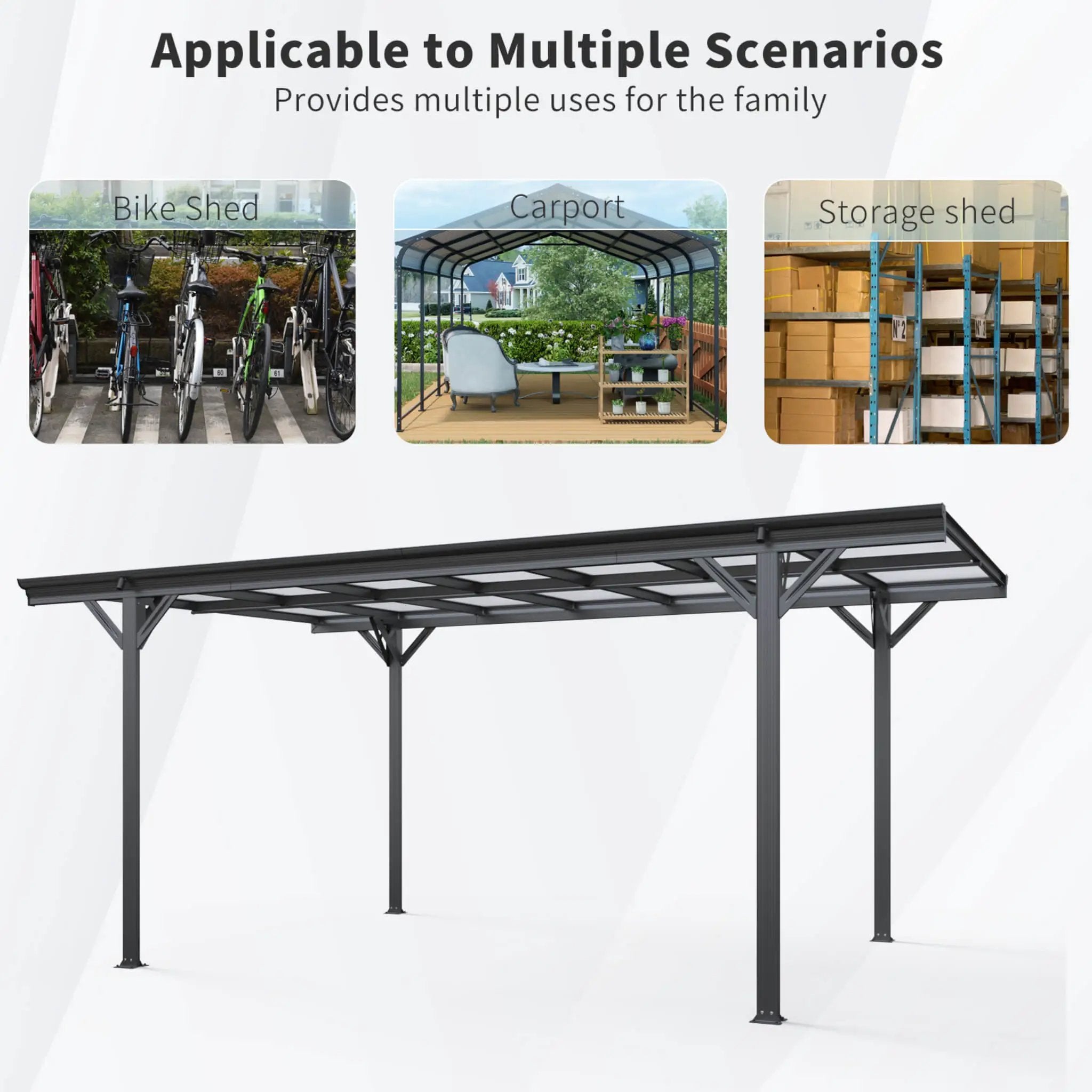 [10X16FT] Alora Heavy-Duty Outdoor Driveway Pergola With Aluminum Alloy Frame And Polycarbonate Panels (SAK47395) by SAKSBY WHOLESALE
