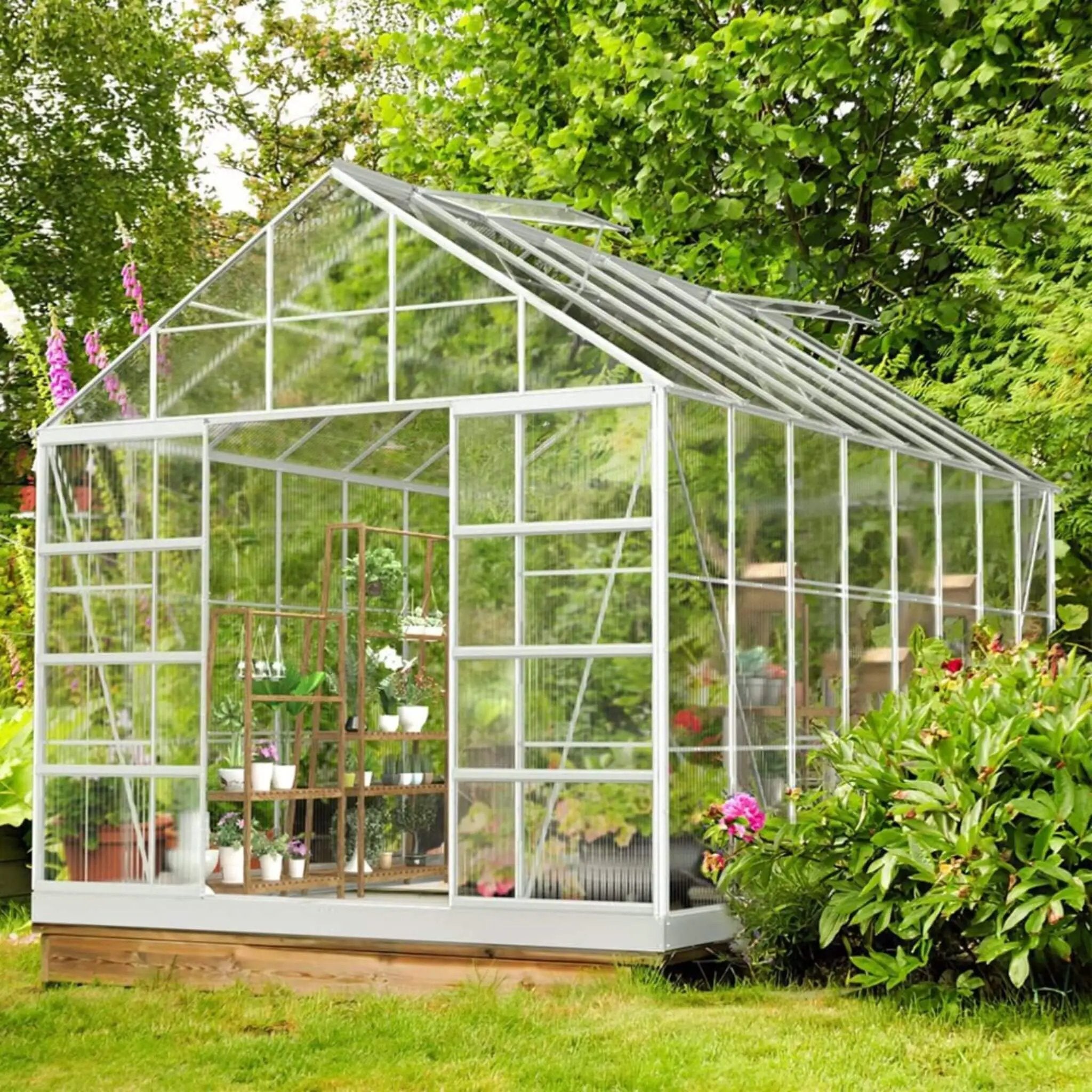 [10X16FT] Extra Large Heavy-Duty Backyard Polycarbonate Aluminum Greenhouse With Sliding Doors And Vents (SAK97526) by SAKSBY WHOLESALE