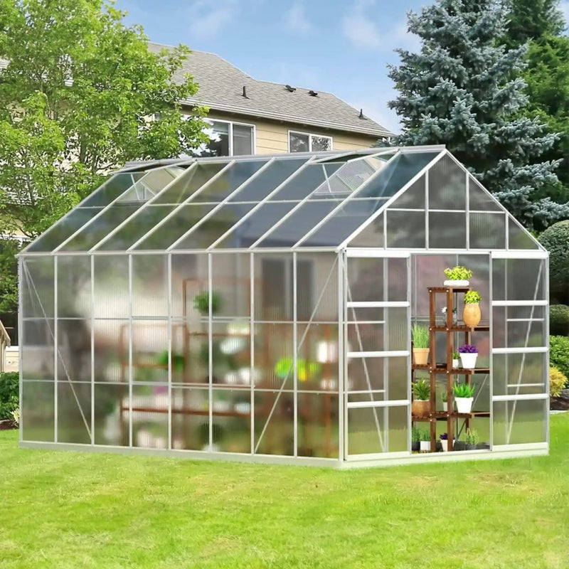 [10X16FT] Extra Large Heavy-Duty Backyard Polycarbonate Aluminum Greenhouse With Sliding Doors And Vents (SAK97526) by SAKSBY WHOLESALE