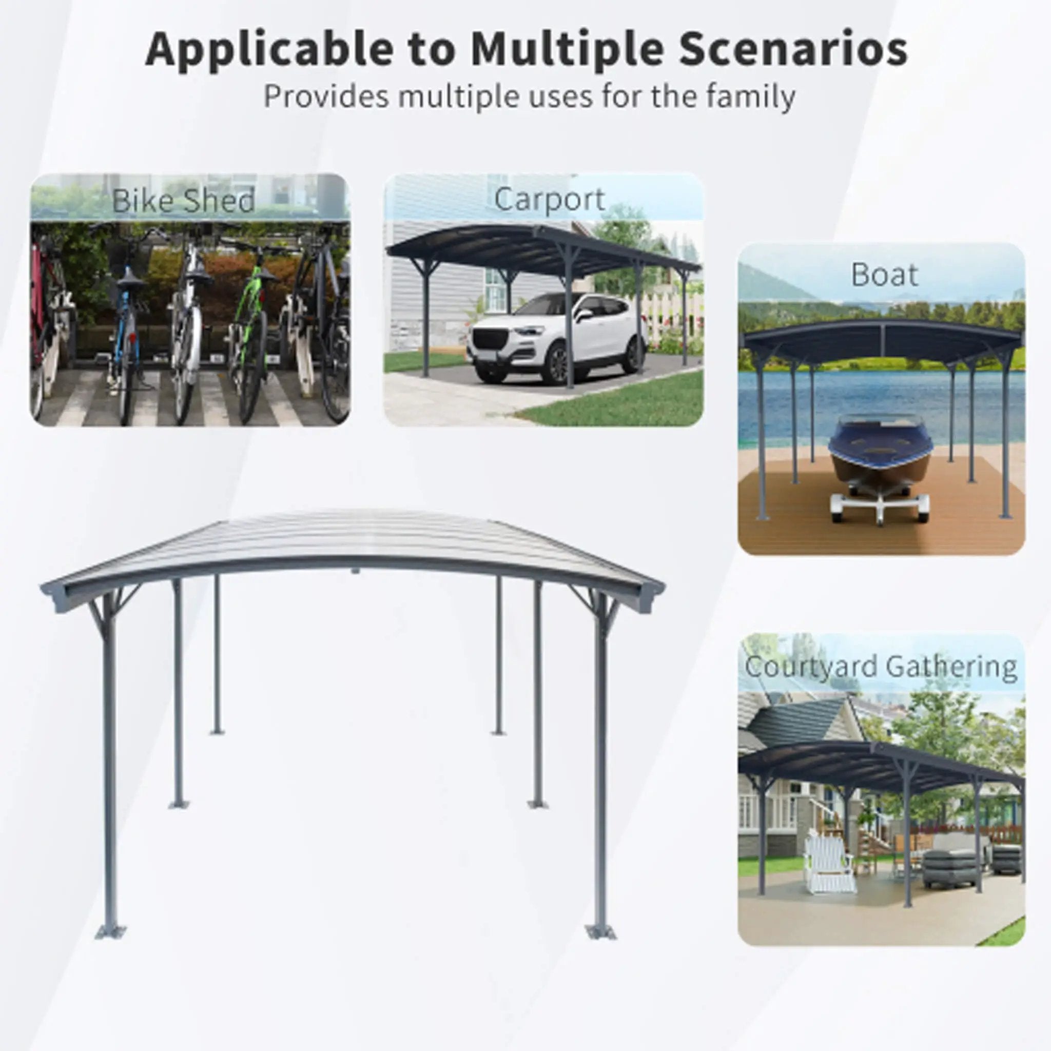 [10X19FT] Alora Heavy-Duty Outdoor Aluminum Arch Carport With Polycarbonate Panels (SAK86109) by SAKSBY WHOLESALE