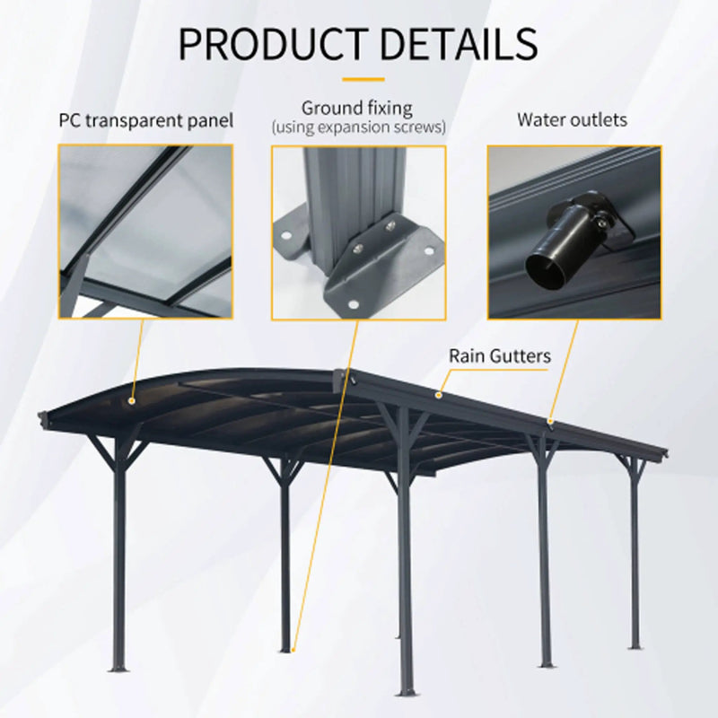 [10X19FT] Alora Heavy-Duty Outdoor Aluminum Arch Carport With Polycarbonate Panels (SAK86109) by SAKSBY WHOLESALE