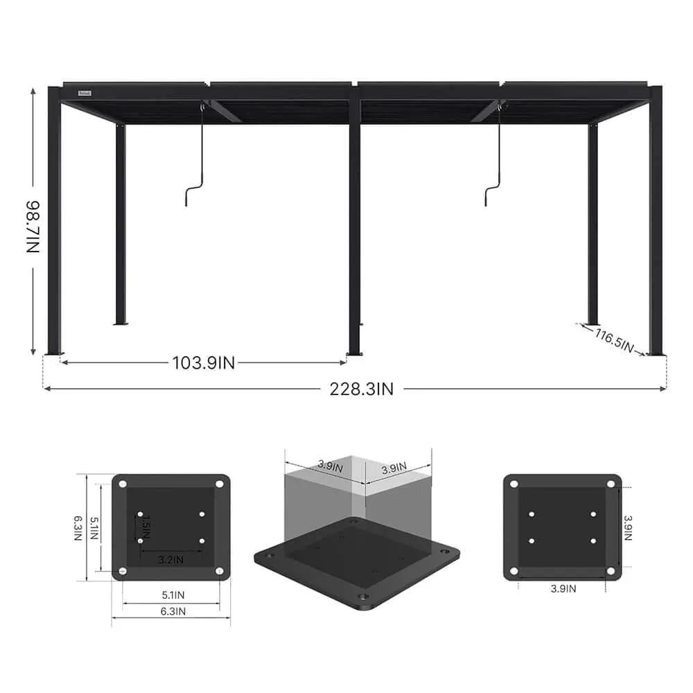[10X19FT] Alora Premium Full Aluminum Patio Outdoor Louvered Pergola With Adjustable Hardtop Roof (SAK86352) by SAKSBY WHOLESALE