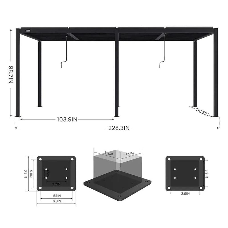 [10X19FT] Alora Premium Full Aluminum Patio Outdoor Louvered Pergola With Adjustable Hardtop Roof (SAK86352) by SAKSBY WHOLESALE