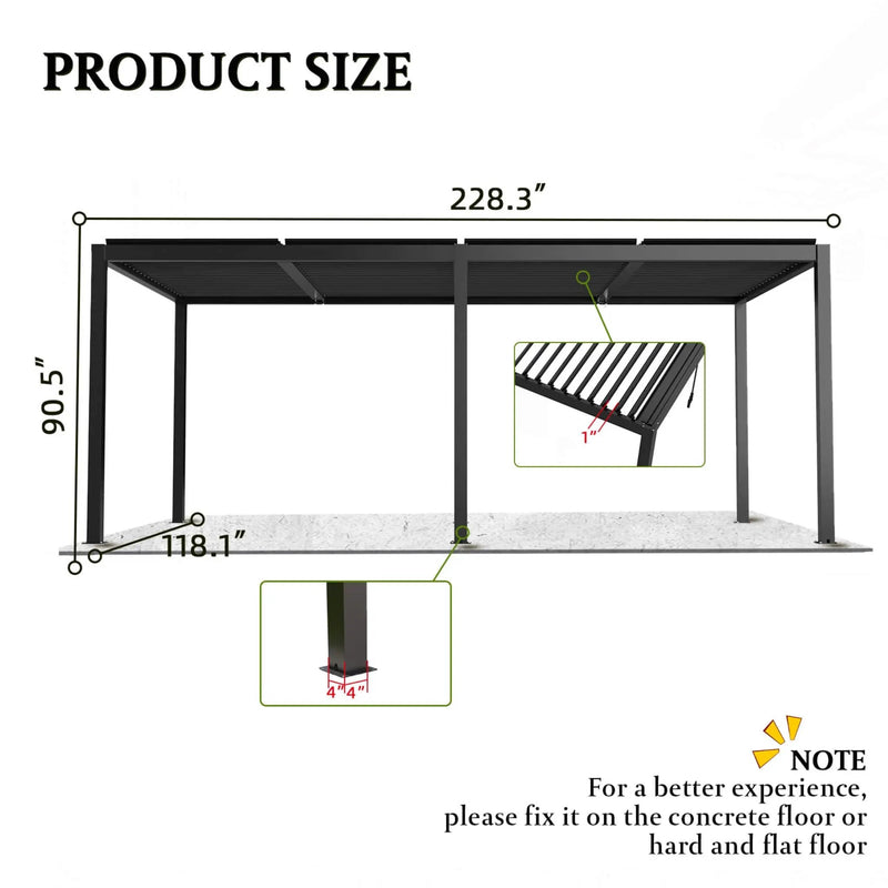 [10X19FT] Alora Premium Powder-Coated Aluminum Pergola With Adjustable Louvers (SAK78345) by SAKSBY WHOLESALE