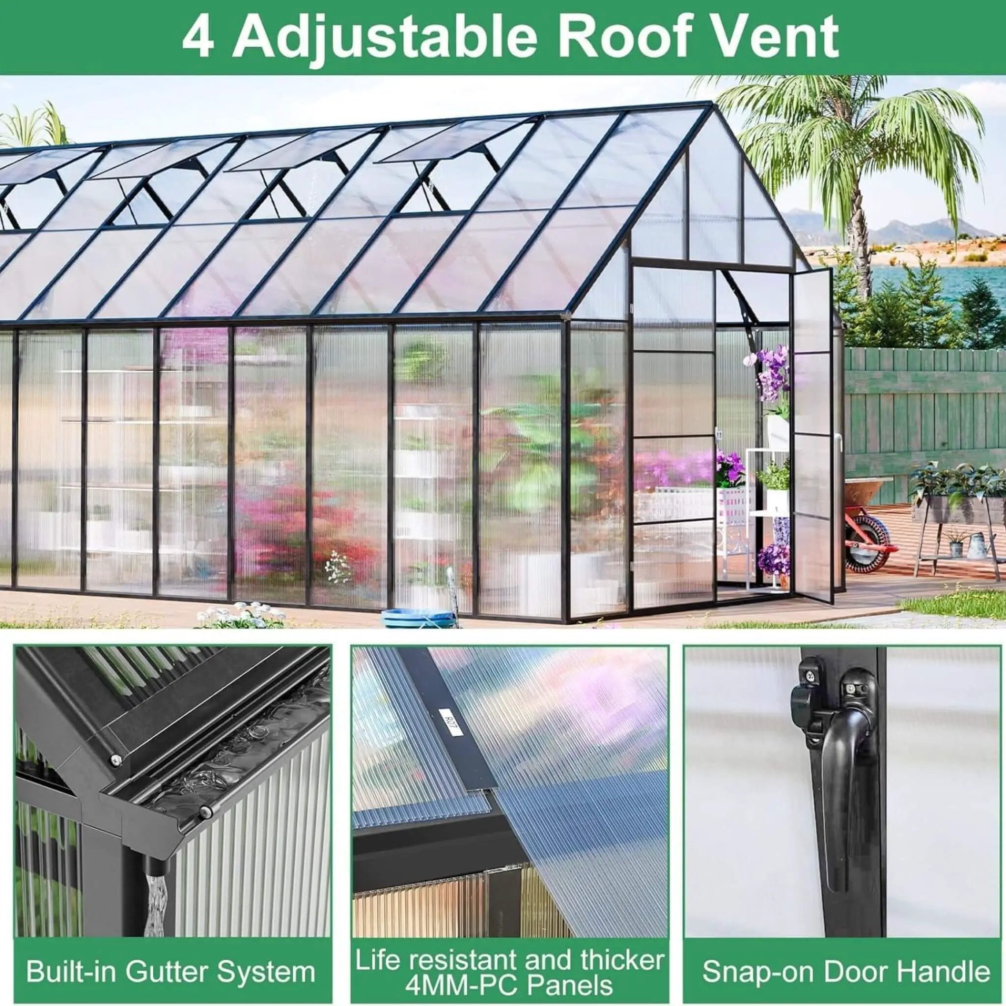 [10X20FT] Extra-Large Heavy-Duty Outdoor Backyard Greenhouse With Adjustable Roof Vents, 4MM (SAK59482) by SAKSBY WHOLESALE