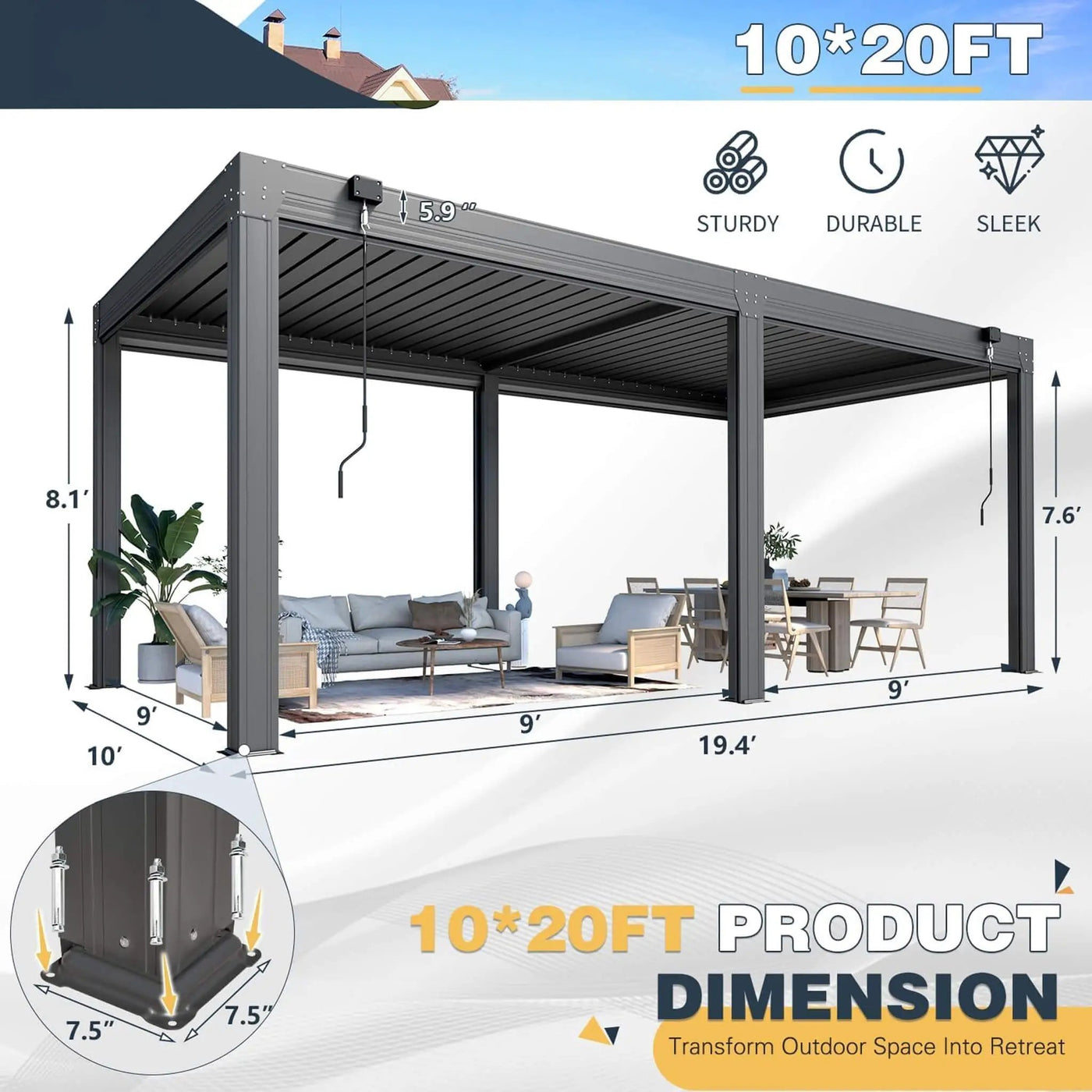 Alora Louvered Aluminum Pergola With Adjustable Roof And Pull-Down Screens (SAK46817) by SAKSBY WHOLESALE