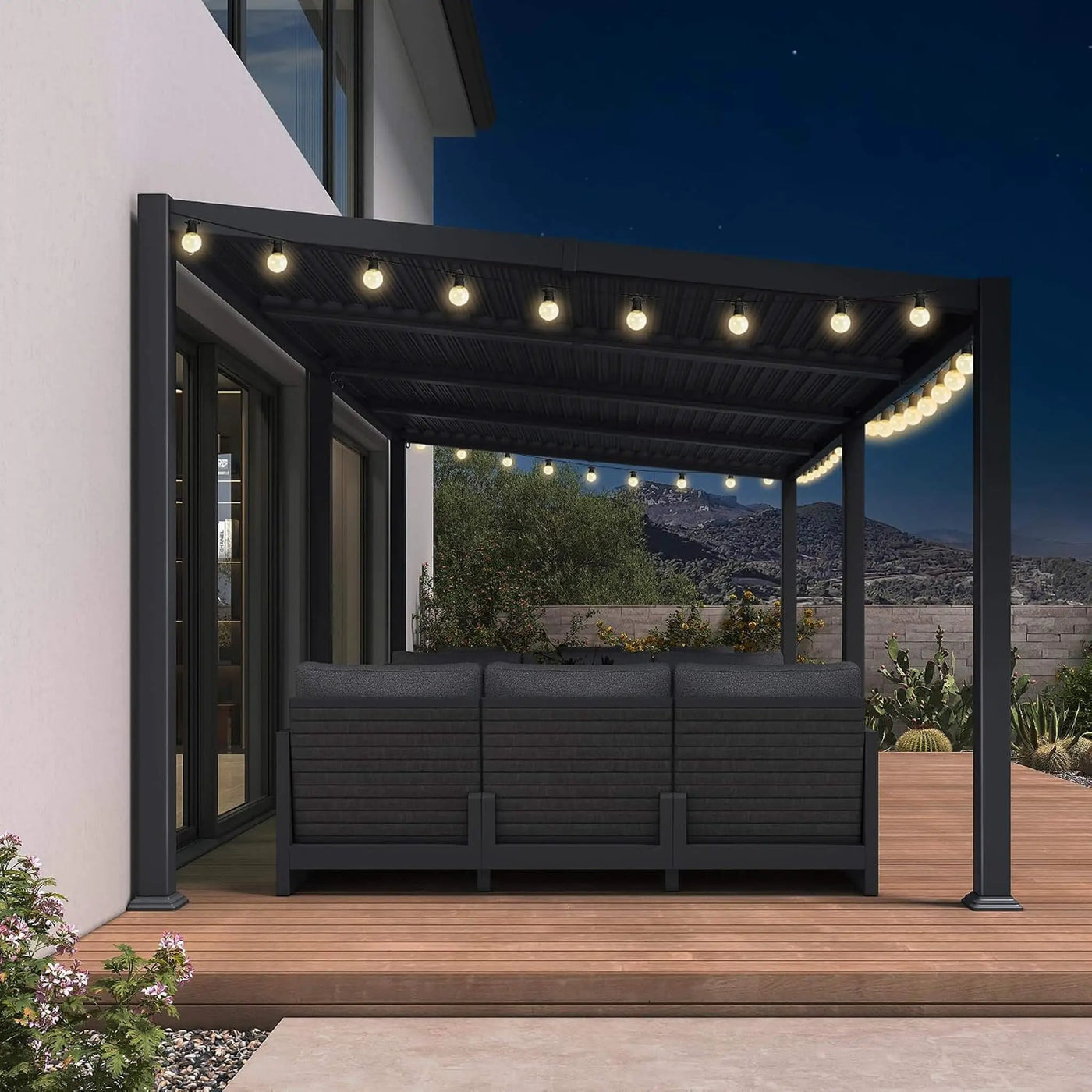 [10X20FT] Modern Louvered Aluminum Pergola With Sloped Roof (SAK12034) by SAKSBY WHOLESALE