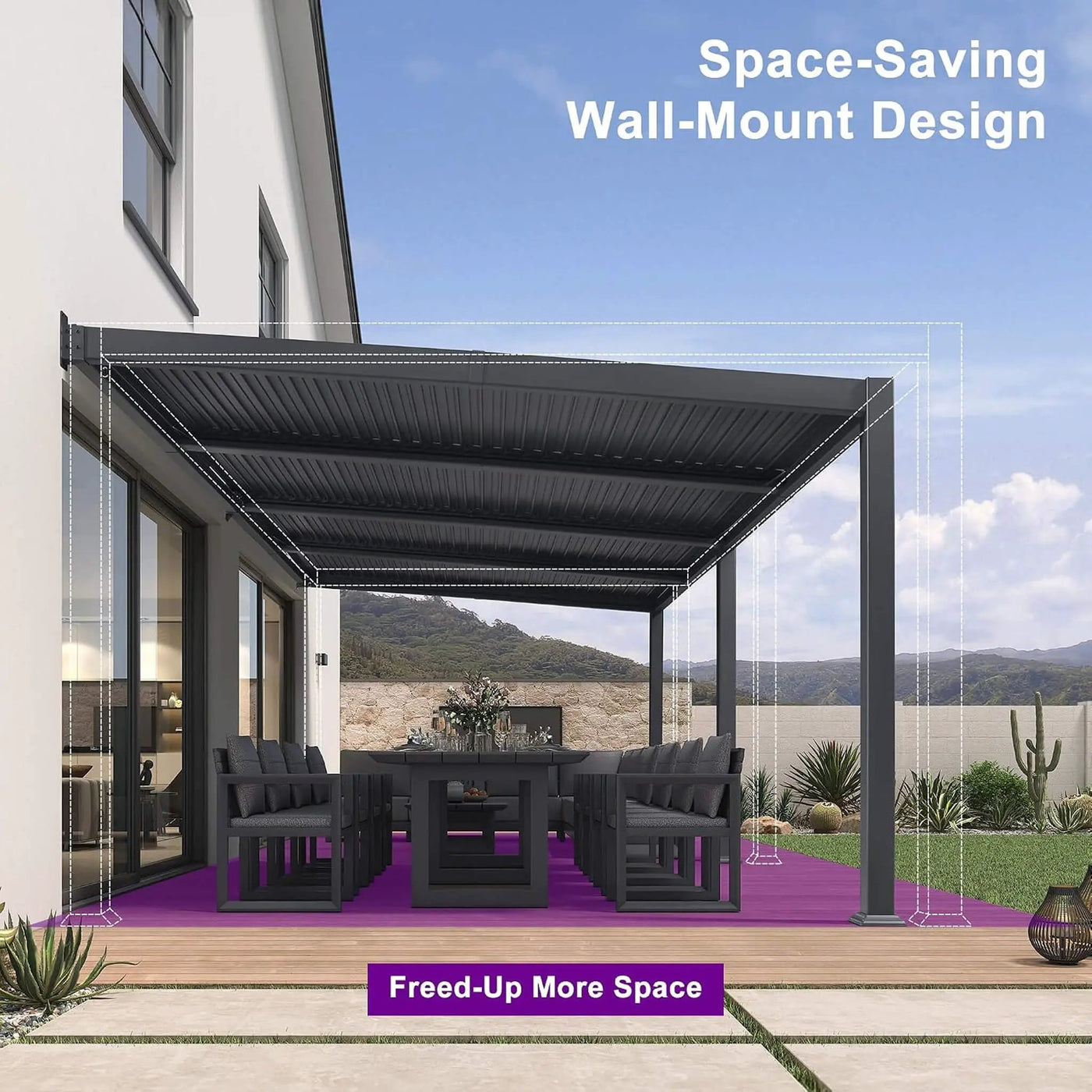 [10X20FT] Modern Wall-Mounted Louvered Pergola With Aluminum Frame (SAK90333) by SAKSBY WHOLESALE