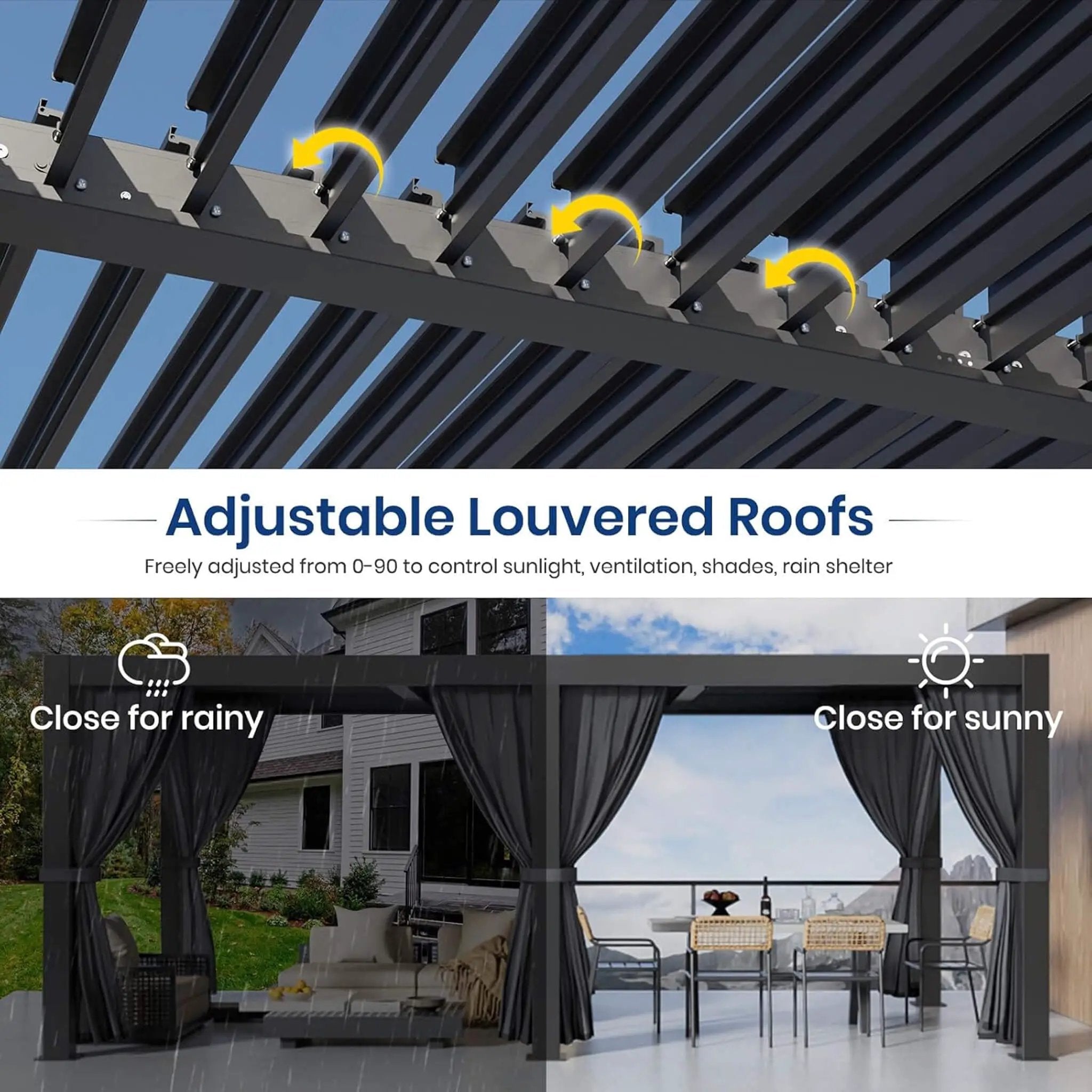 [10X20FT] Alora Premium Louvered Pergola With Curtains And Netting (SAK67041) by SAKSBY WHOLESALE